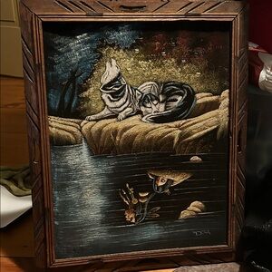 Vintage velvet Native American themed Art with Wooden Frame